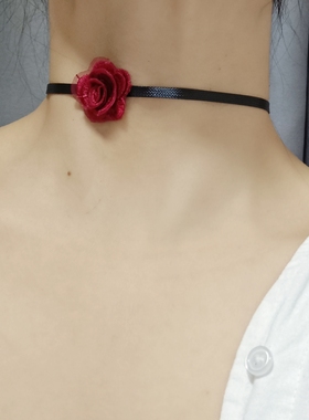 玫瑰花颈链法式气质高级感项链脖链节日氛围感锁骨链女脖子配饰