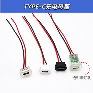 TYPE-C母座 2P注胶直压式透明带灯带线台灯电动汽车充电口连接器