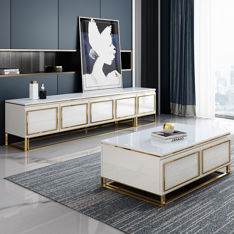 简约后现代轻奢港式茶几电视柜组合套装北欧美式风格白色金属家具|msdalam kategori perabot kediaman, kabinet, kabinet TV - dari Buy2taobao.com untuk memberikan perkhidmatan ejen Taobao profesional membeli