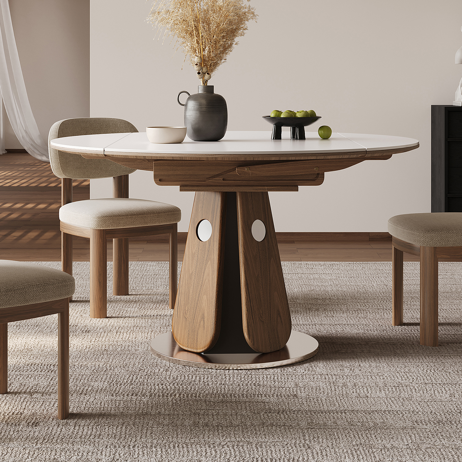 全慕岩板伸缩餐桌家用轻奢现代简约小户型折叠高级感方圆两用饭桌