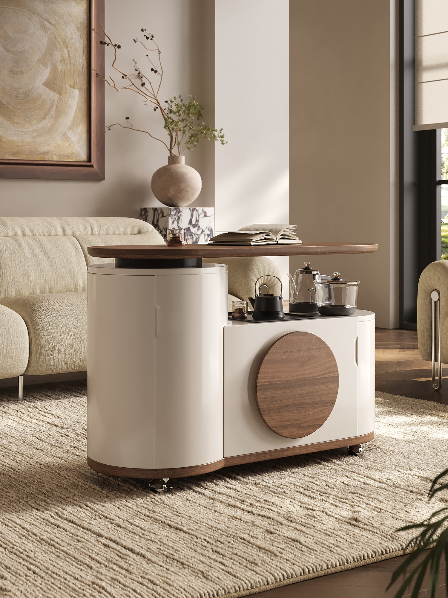 全慕可移动茶台客厅家用茶几沙发小茶车阳台泡茶边几小型旋转茶桌