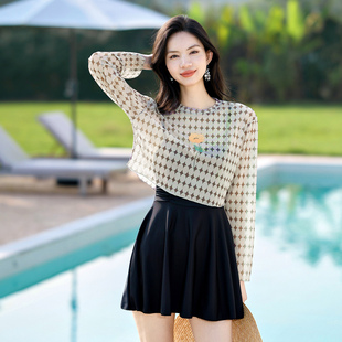 罩衫 连体长袖 钢托聚拢显瘦遮肉微胖mm温泉 泳衣女平角裙式 2026新款