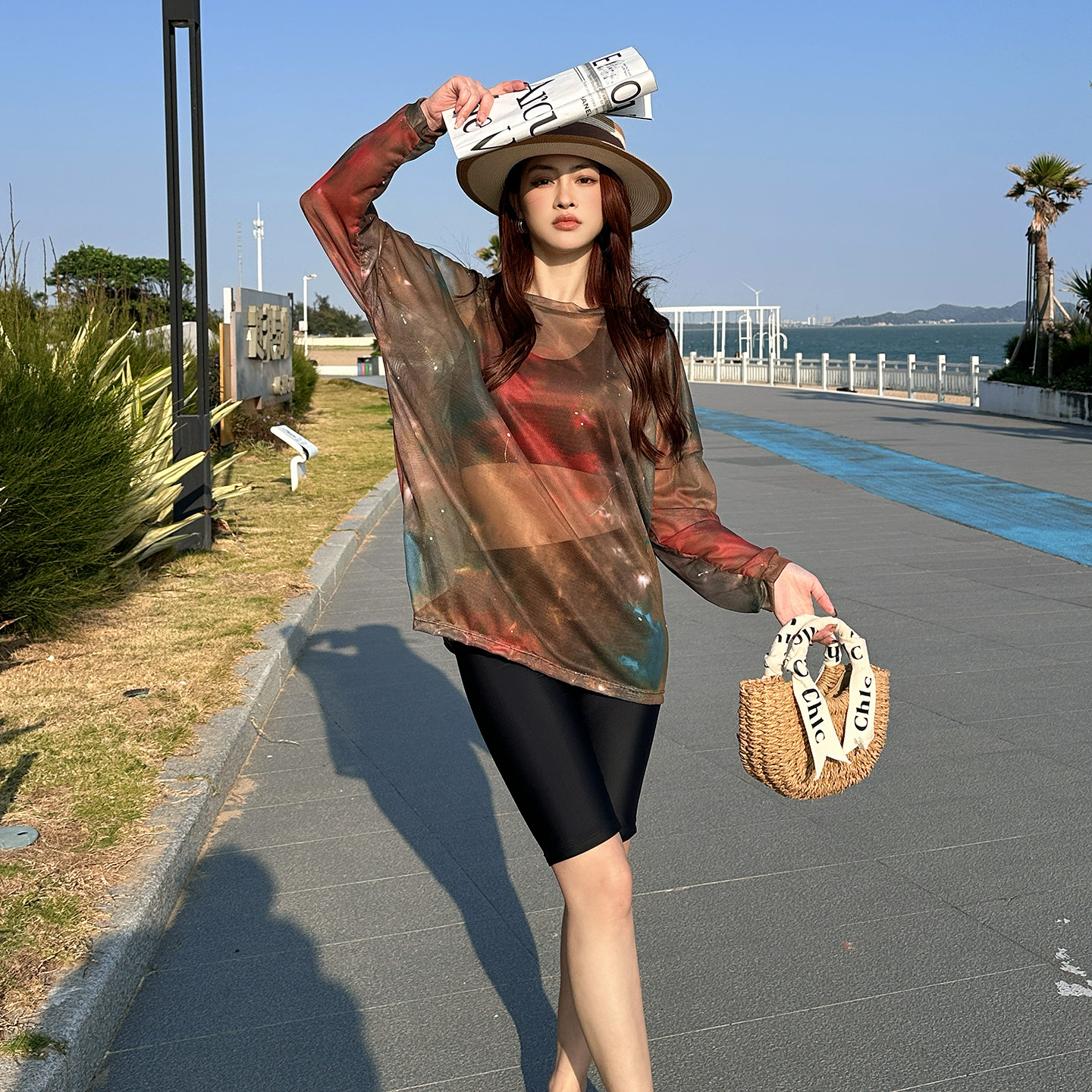 泳衣女士长袖罩衫三件套五分裤保守显瘦遮肚大码胖mm沙滩温泉度假