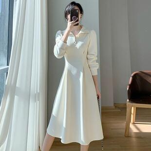 法式连衣裙女秋冬季小个子高级感气质加绒加厚配大衣内搭打底长裙