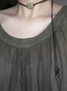 惜兰梦新中式原创设计绿色石材项链女简约天然石吊坠编织链锁骨链