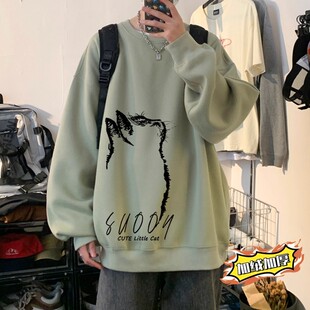 2025新款不带帽卫衣男春秋冬季套头圆领长袖T恤衫加绒加厚上衣服