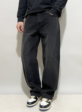 FPASCA复古黑色直筒裤男牛仔裤潮流百搭痞帅美式休闲长裤子秋季