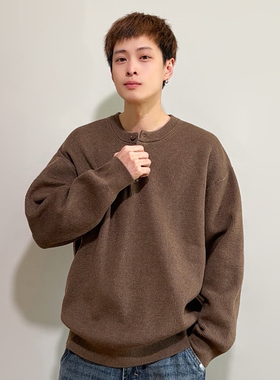 FPASCA慵懒亨利领毛衣男针织衫潮流百搭美式休闲情侣纯色上衣秋季