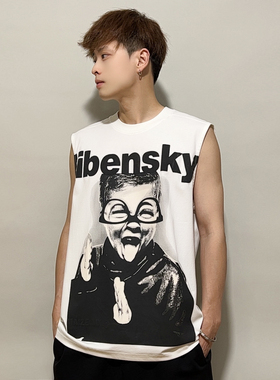 FPASCA人物大印花个性背心夏季潮流宽松美式炸街痞帅无袖坎肩上衣