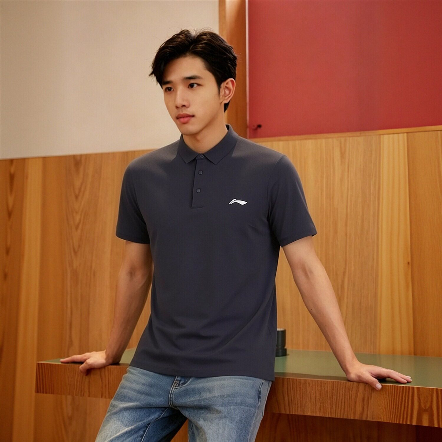 李宁男子冰感防晒短袖POLO