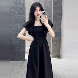 气质高级感黑色连衣裙子夏季2025新款女装独特漂亮绝美巨好看长裙