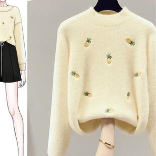 女装 加厚外穿2025新款 半高领慵懒风上衣 秋冬季 水貂绒毛衣女装