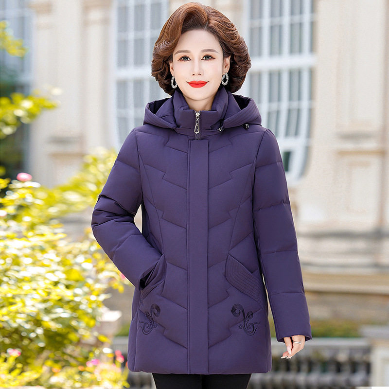 鑫银雪人妈妈装羽绒服女士中长款大码加厚中老年冬装轻薄111外套