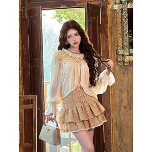 孙瑜儿粗花呢拼接雪纺衬衫 气质小香风两件套 蛋糕短裙两件套女新款