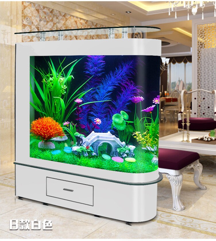 子弹头鱼缸水族箱生态1.5米家用落地式中型鱼缸公司弧型客厅1.2米