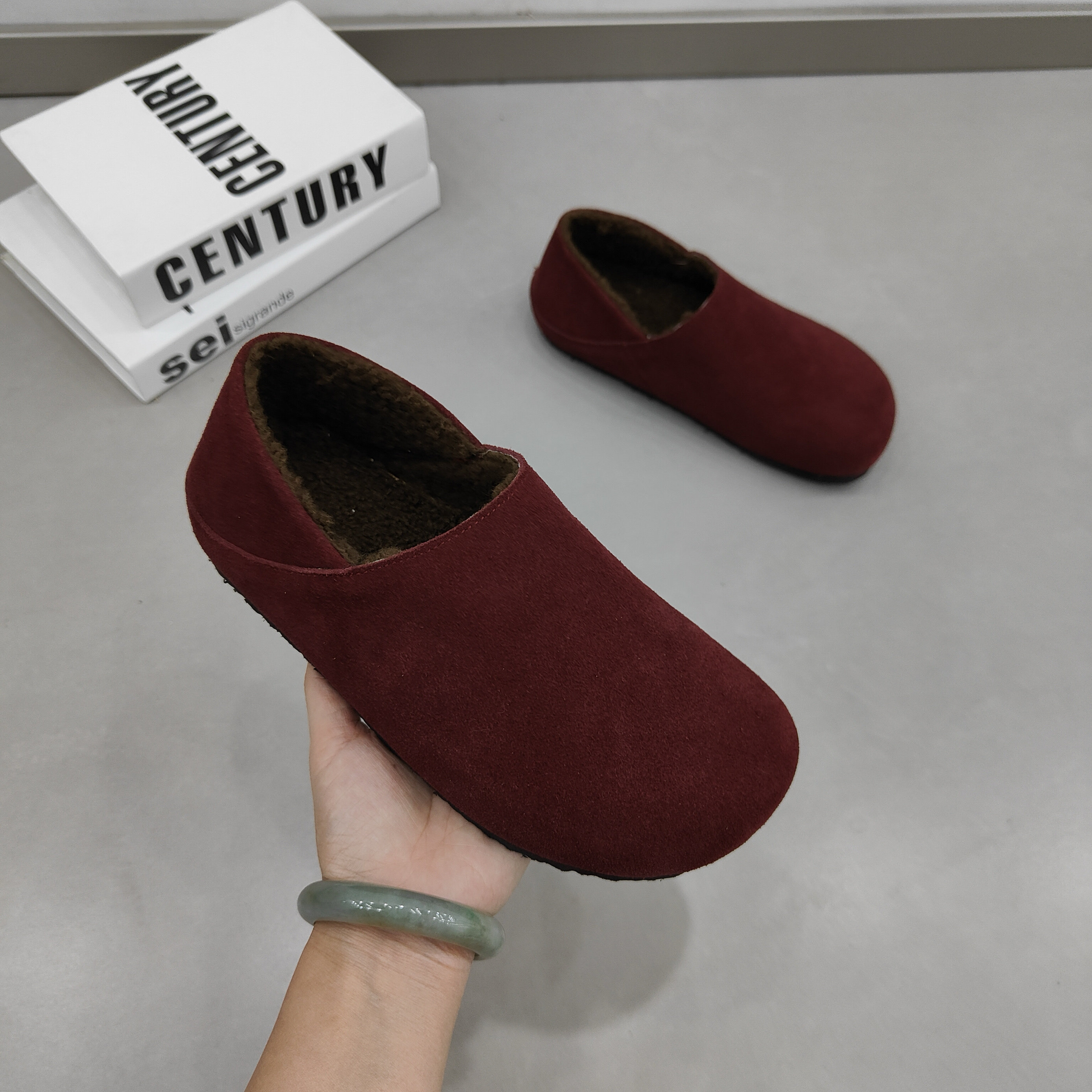 磨砂皮勃肯鞋女2024冬季新款毛毛鞋平底一脚蹬懒人豆豆鞋瓢鞋,女鞋,深口单鞋,淘宝优惠券,粉丝福利购,淘宝优惠卷