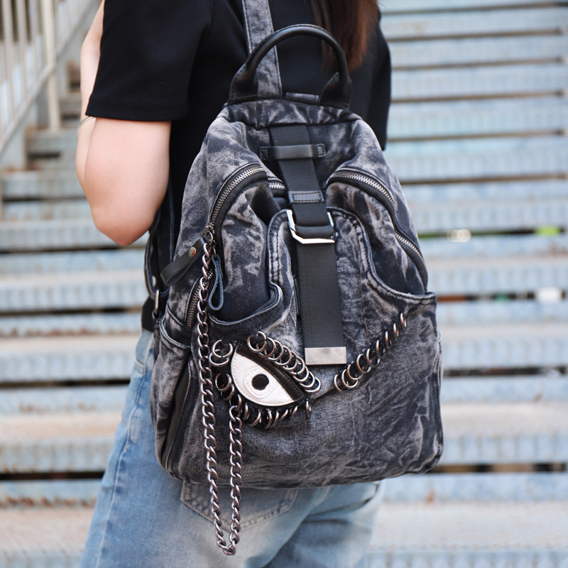 个性设计复古水洗牛仔双肩包