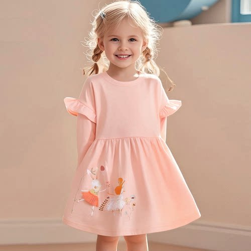 女童小兔子长袖纯棉连衣裙