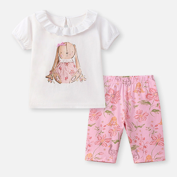 女童纯棉兔子短袖T恤七分打底裤子两件套宝宝夏装娃娃衫短裤套装2,童装/婴儿装/亲子装,套装,淘宝优惠券,粉丝福利购,淘宝优惠卷