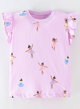 女童紫色圆领短袖T恤儿童纯棉上衣宝宝夏装婴幼儿半袖跳舞女孩体7