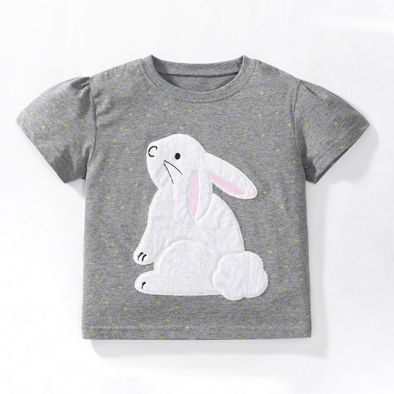 女童灰色短袖T恤宝宝小兔子上衣儿童纯棉夏装中小童宽松打底衫潮T