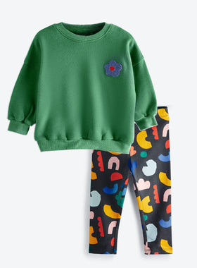 女童绿色套头卫衣打底裤子两件套儿童纯棉春秋装宝宝长袖T恤套装2