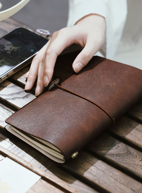 a6复古手帐本随身绑带旅行记事本可拆卸收纳空白活页tn手账小本子