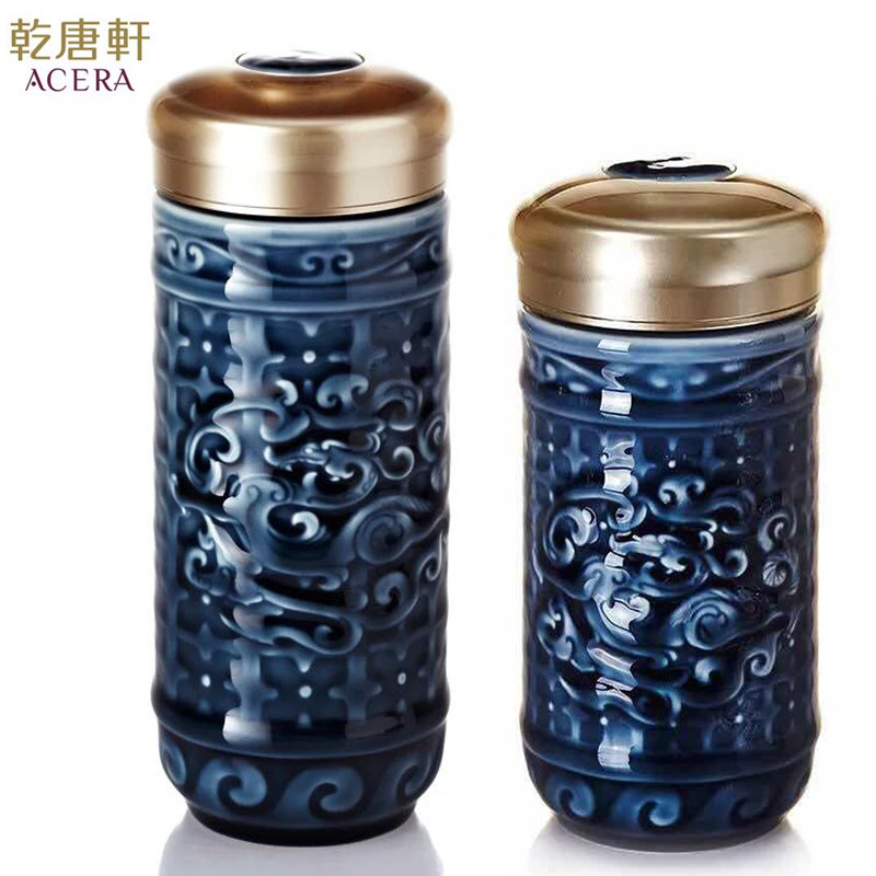 乾唐轩活瓷杯势在必得两入随身杯双层+单层陶瓷水杯子茶杯