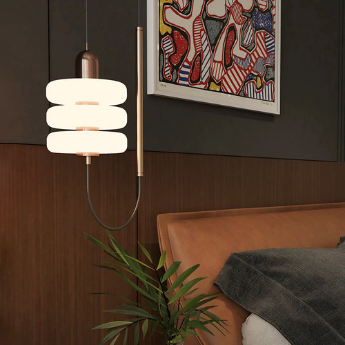 后现代金色卧室床头灯线条小吊灯