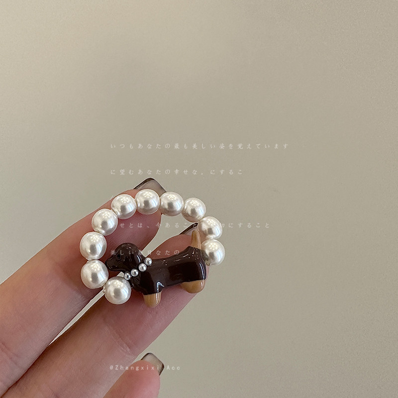 珍珠腊肠狗弹力绳戒指女小众高级感可爱优雅时尚潮流百搭指环戒子,饰品/流行首饰/时尚饰品新,戒指/指环,淘宝优惠券,粉丝福利购,淘宝优惠卷