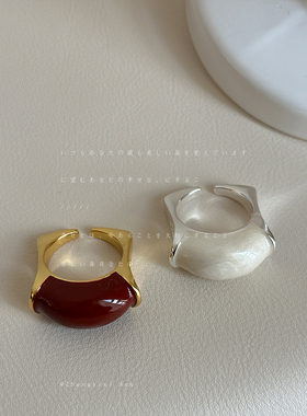 复古滴油几何方形戒指女小众设计感个性独特时尚潮流百搭指环戒子