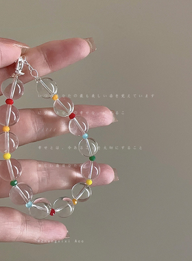 彩虹豆豆透明玻璃珠串珠手链女简约小众时尚气质优雅百搭手环手饰