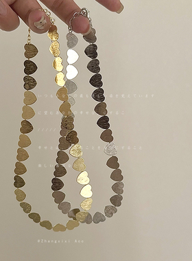 小众设计感重工拉丝金属爱心项链女轻奢高级颈链锁骨链新款