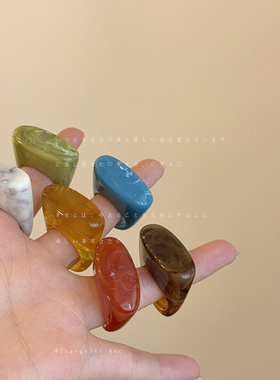 韩国几何不规则彩色树脂戒指女潮流ins夸张独特个性时尚指环戒子