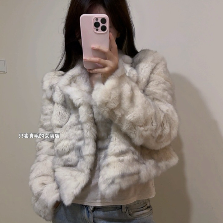 【100%兔毛】金不换100兔毛皮草外套女秋冬翻领正肩短款毛毛外套