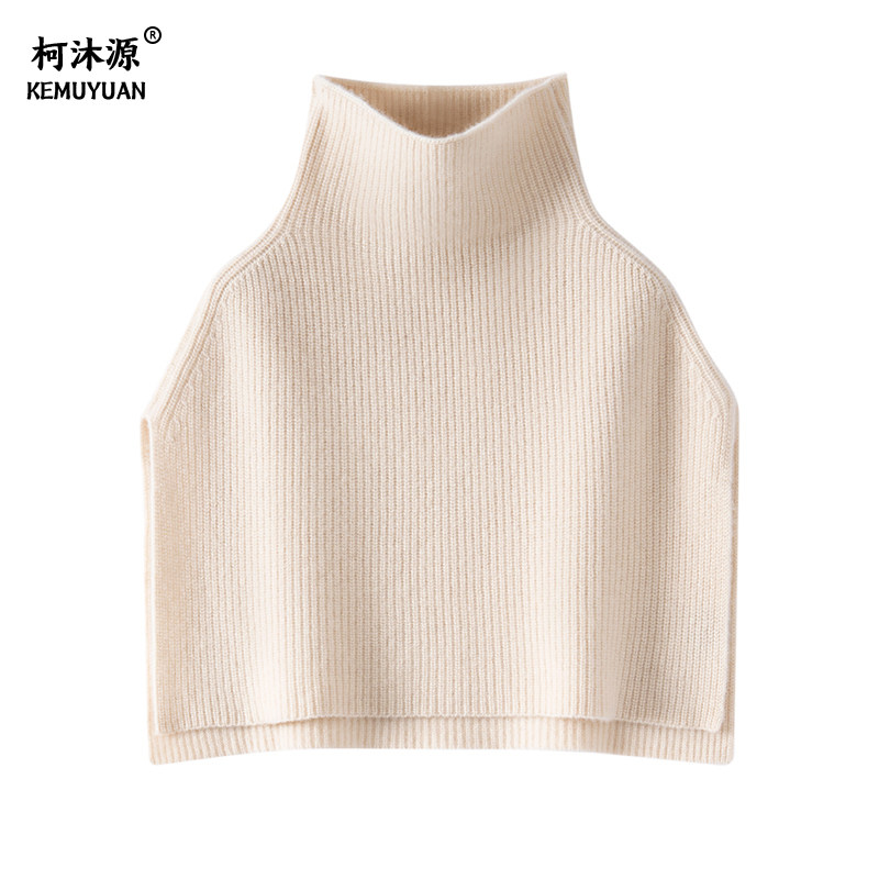 柯沐源纯山羊绒高领保暖披肩女