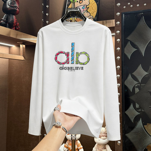 欧货秋季男士打底衫2026新款潮牌百搭印花烫钻上衣圆领长袖t恤男
