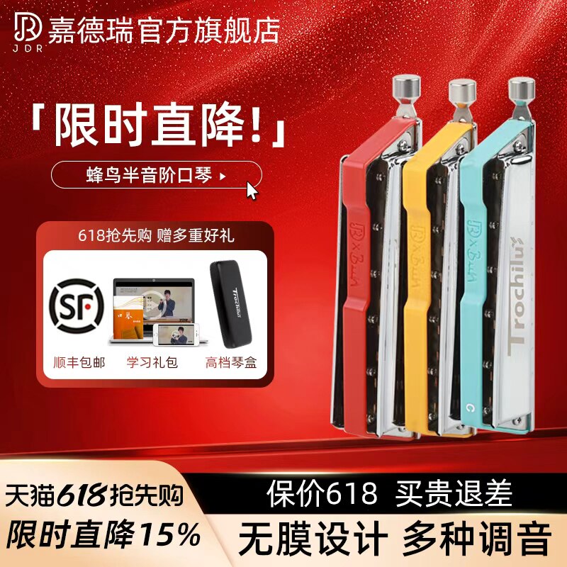JDR嘉德瑞蜂鸟10孔半音阶口琴布鲁斯十孔C调正品高端专业蓝馍馍