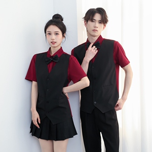 714-H3083P55控79/2025夏季工作服理发店ktv酒单工作服台球城马甲图片