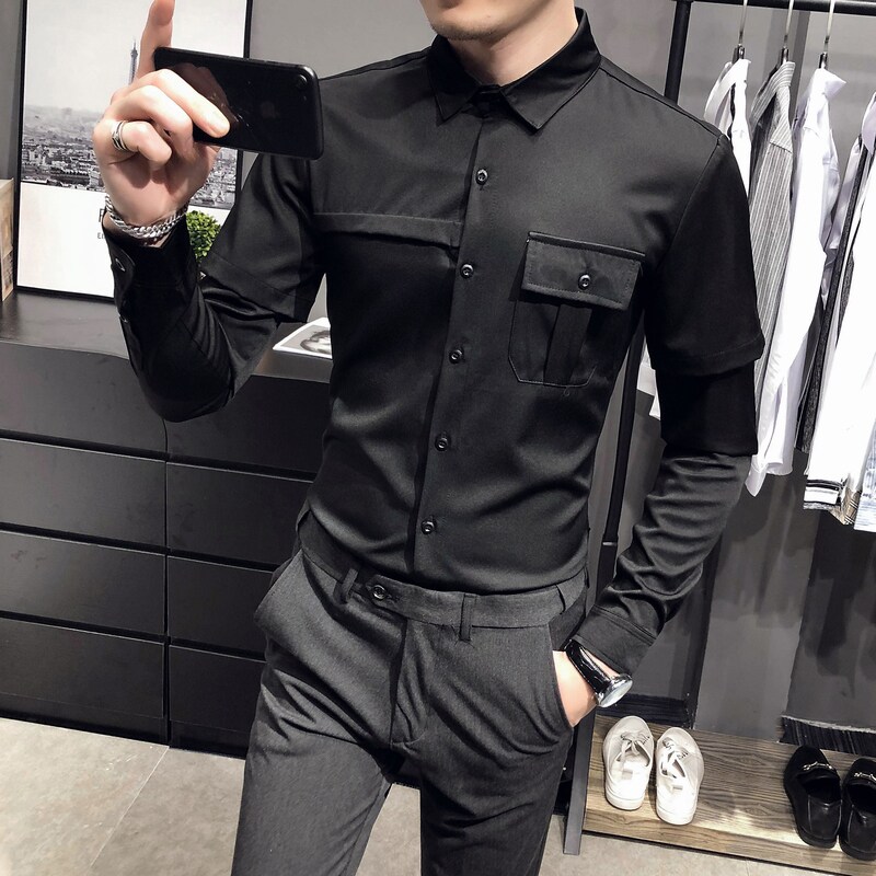 C314-D612P45/自拍店主风2026春季发型师餐厅酒吧工作服衬衫S-5XL,男装衬衫,星座714(原C313)