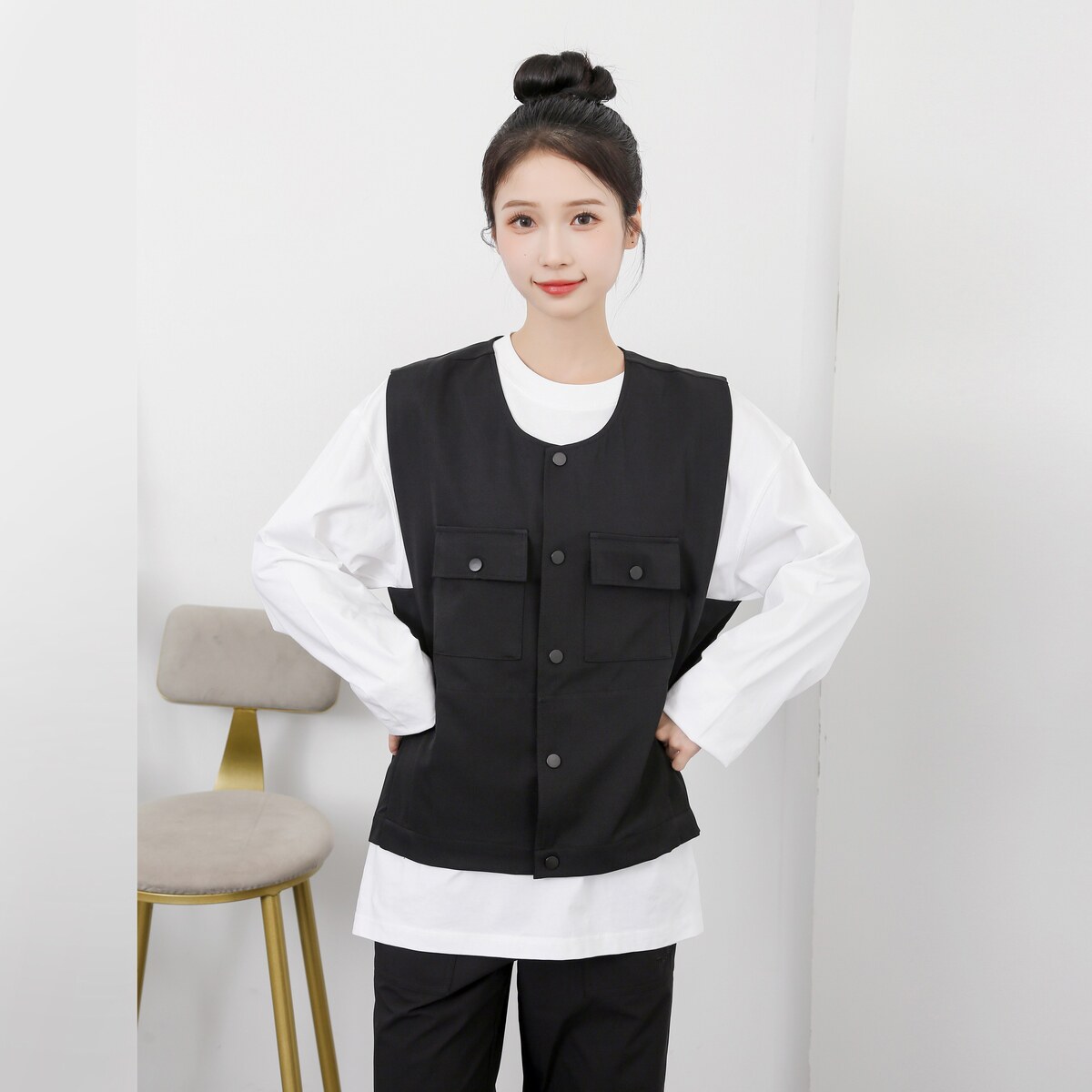 714-M3090P48控69/2025秋短款马甲无袖外套理发店制服餐厅工作服,男装背心/马甲,星座714(原C313)