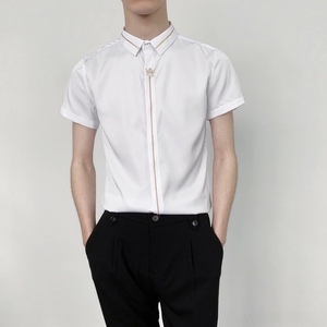 714-C560P40控59/2025夏季短袖衬衫修身皇冠绣花工作服衬衣ktv图片