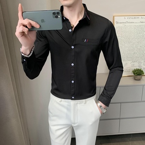 714--D05P45/英伦店主风2025春季男士长袖衬衫修身工作衬衣S-5XL图片