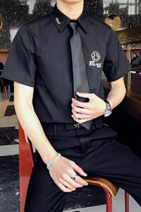 714-C661P40/店主风2025夏季男士短袖衬衫简约工作服衬衣潮图片
