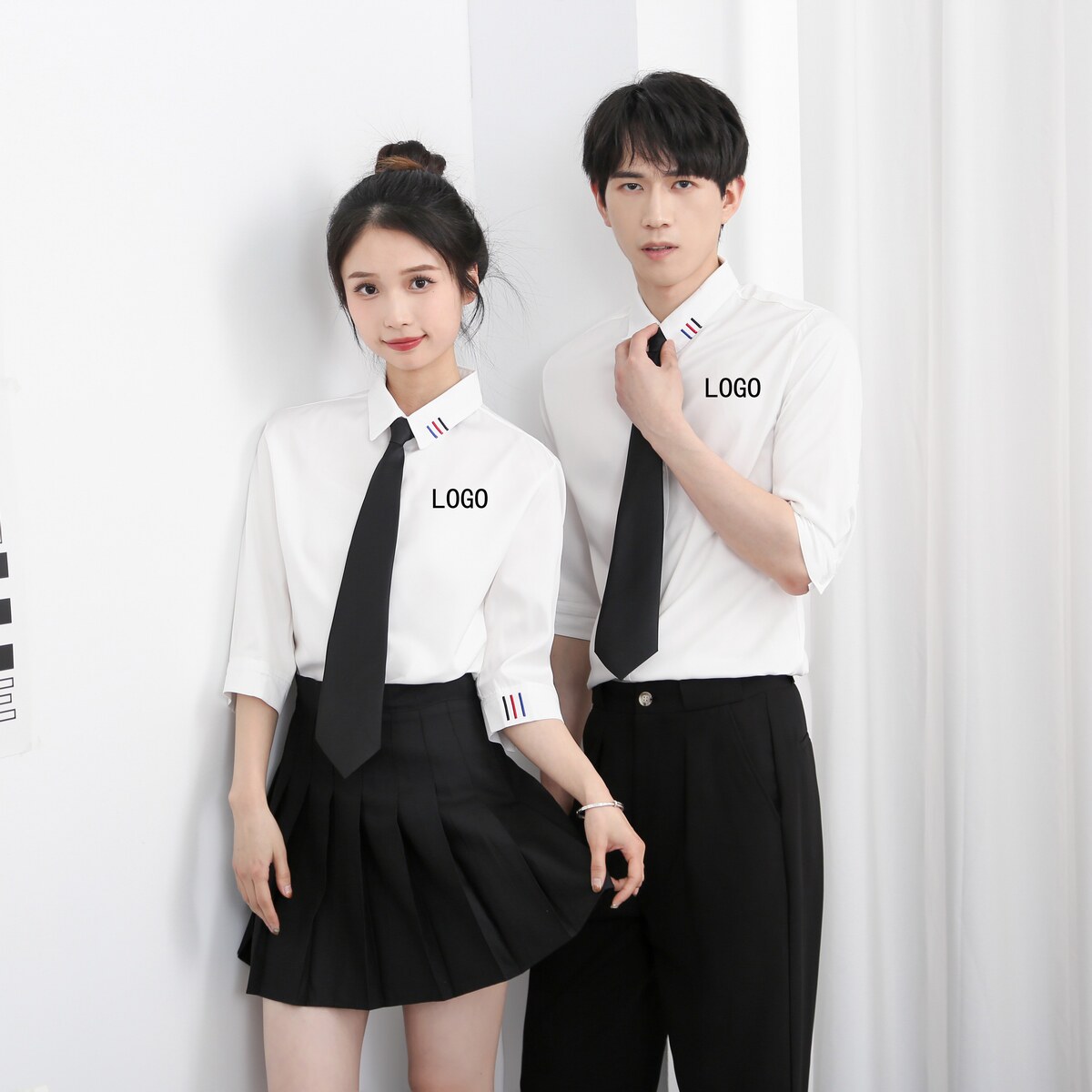 714-Y329P40控59/2025新款夏季男女中袖五分袖衬衫修身工作服衬衣图片
