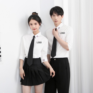 714-Y329P40控59/2025新款夏季男女中袖五分袖衬衫修身工作服衬衣图片