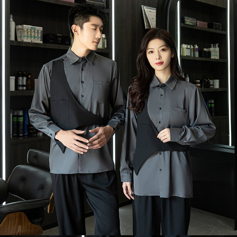 714-H3010P55控75/2025春季男女发型师假两件工作服衬衫夜店衬衣,男装衬衫,星座714(原C313)