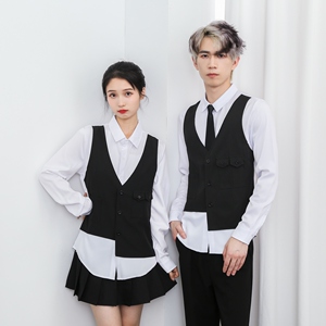 714-H657P55控69/2026春季修身假两件马甲工作服衬衫ktv酒吧制服图片