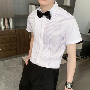 714-9340P40控59/2025短袖工作衬衫修身ktv伴郎服衬衣酒红团建服图片