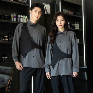 714-H3010P55控75/2025春季男女发型师假两件工作服衬衫夜店衬衣,男装衬衫,星座714(原C313)